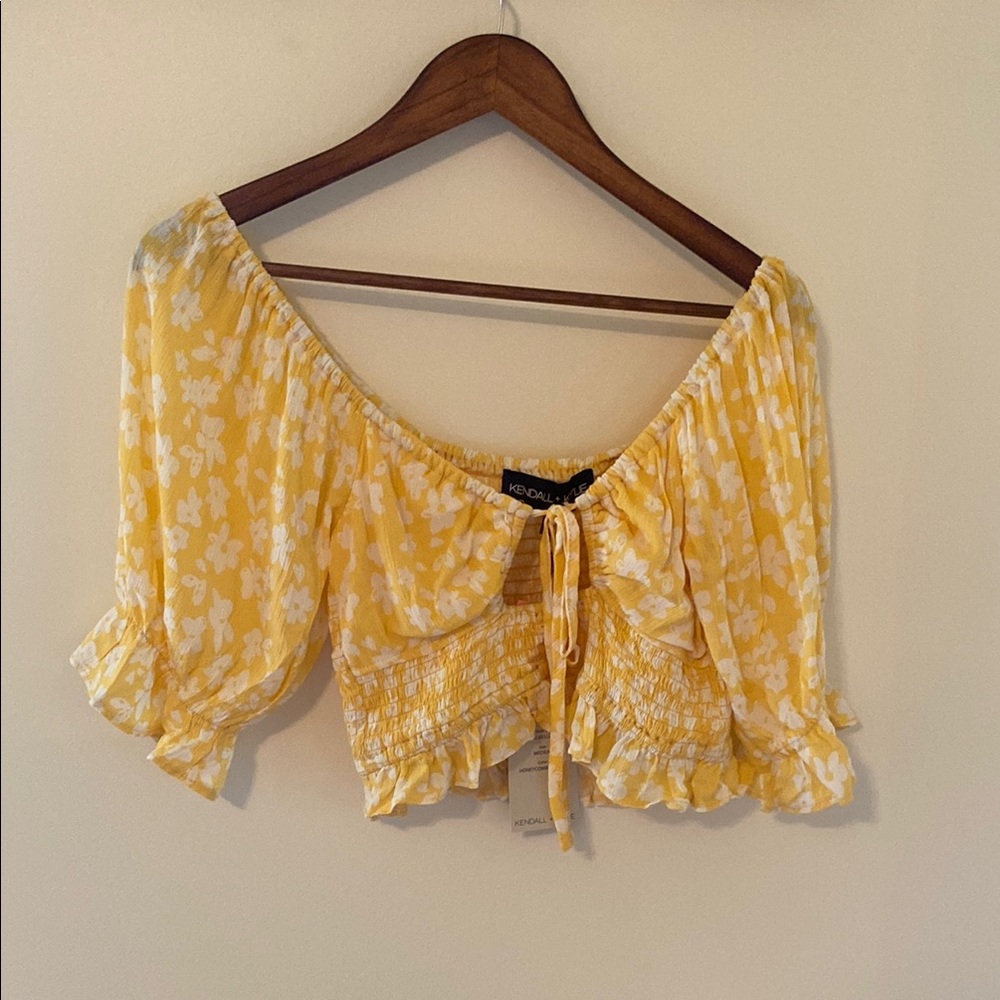 Yellow Floral Off-Shoulder Crop Top